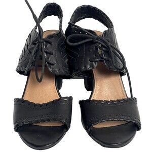 Restricted Heels Sandals Black Open Peep Toe Lace‎ Up Block Heel Womens 6.5
